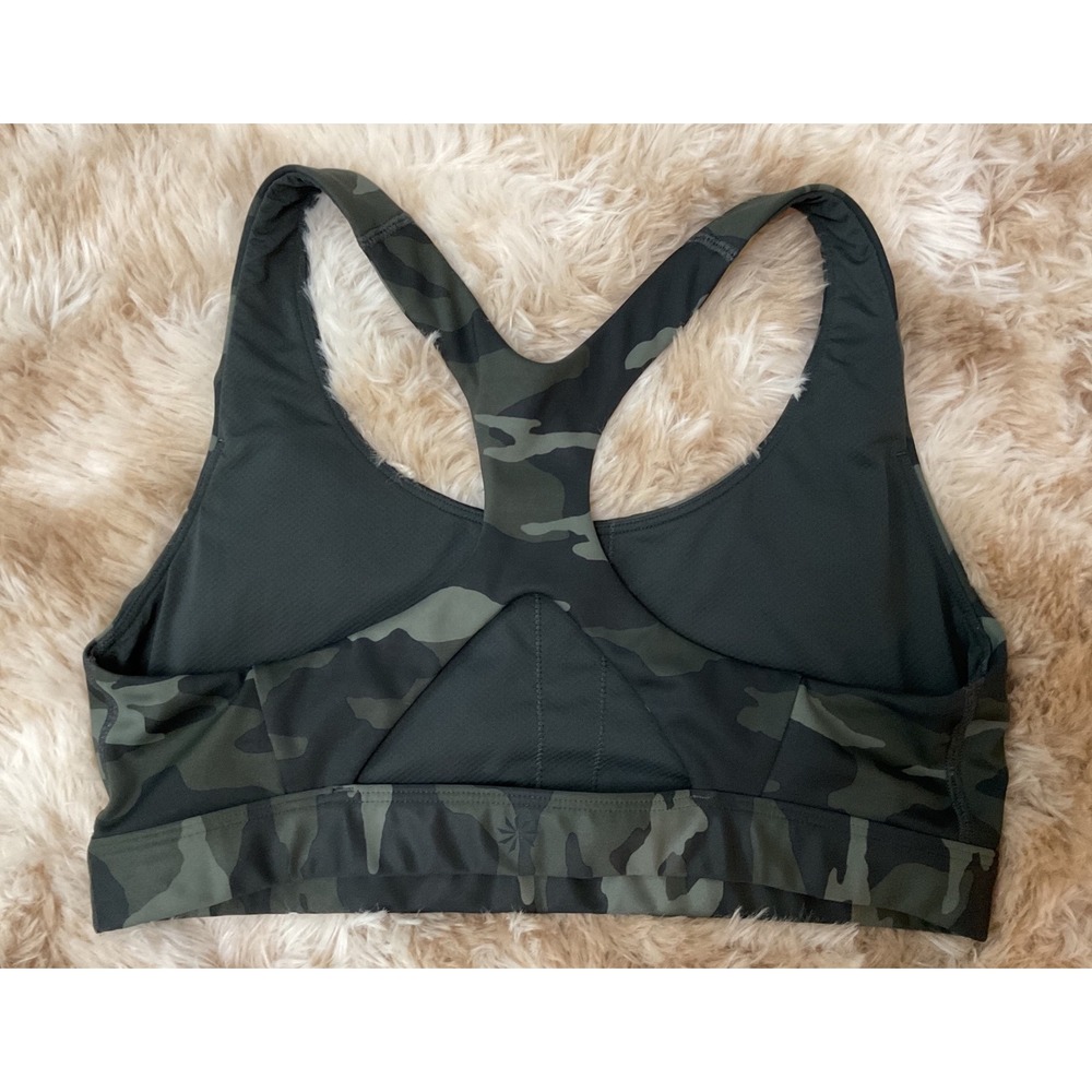 Athleta Womens Camouflage Racerback Sports Bra Green Black Medium Impact